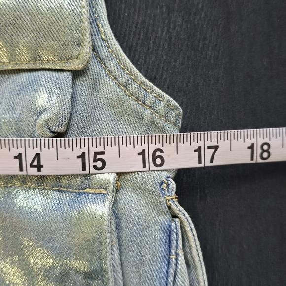 Green Metallic Denim Utility Pocket Vest - Picture 10 of 13